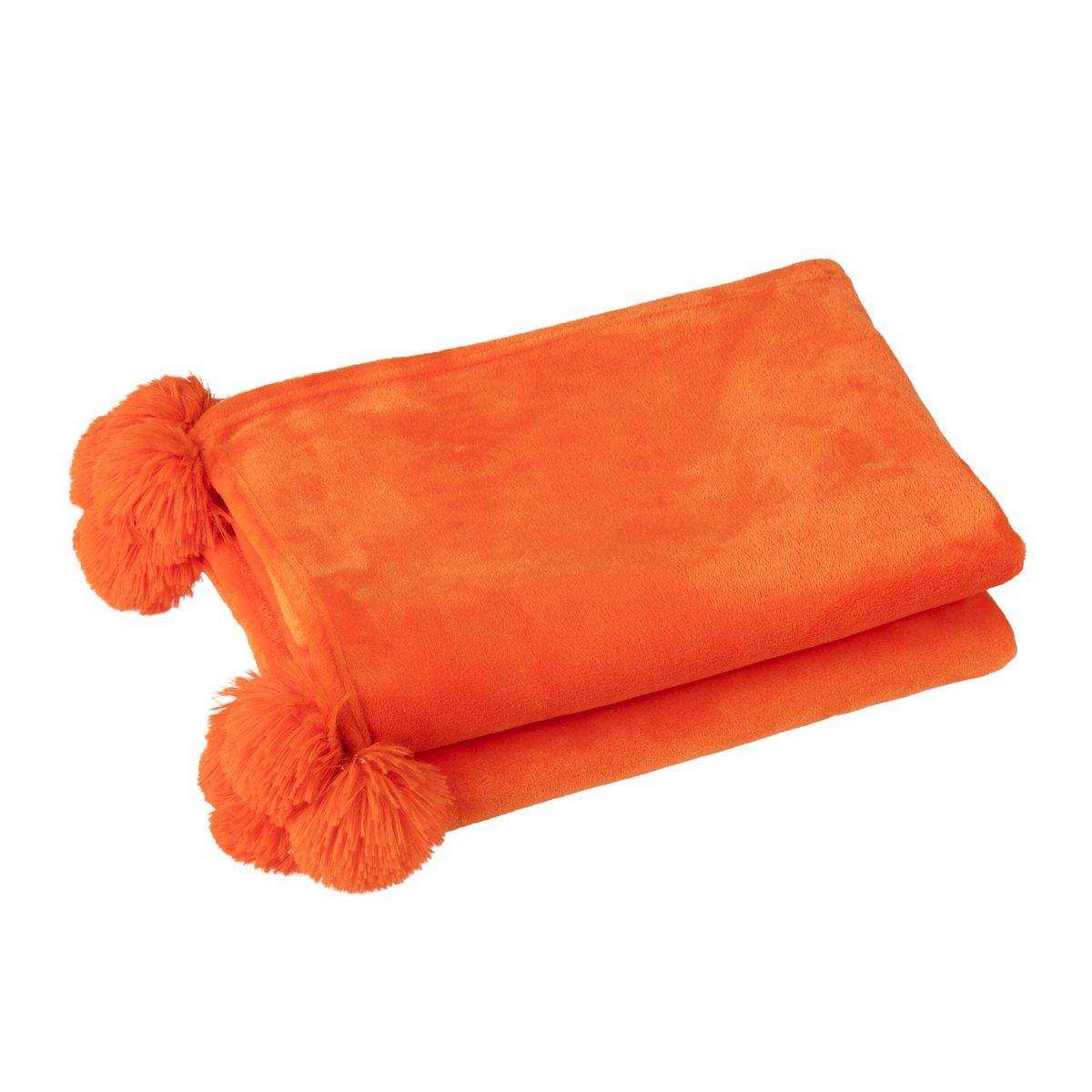 J-Line Plaid Pompom – Polyester – Orange – 170 x 130 cm - HomeDesign Knaus