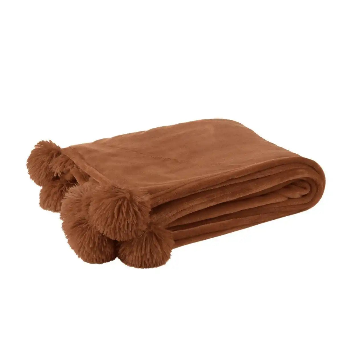 J-Line Plaid Pompom – Polyester – Roest – 170 x 130 cm - HomeDesign Knaus