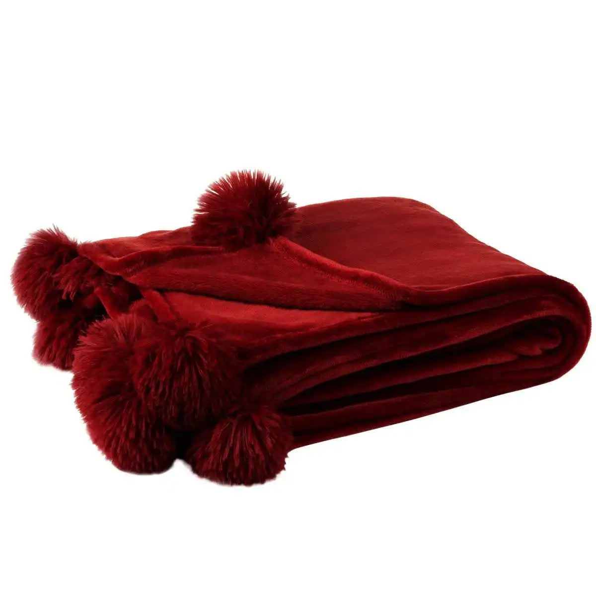 J-Line Plaid Pompom – Polyester – Rot – 170 x 130 cm - HomeDesign Knaus