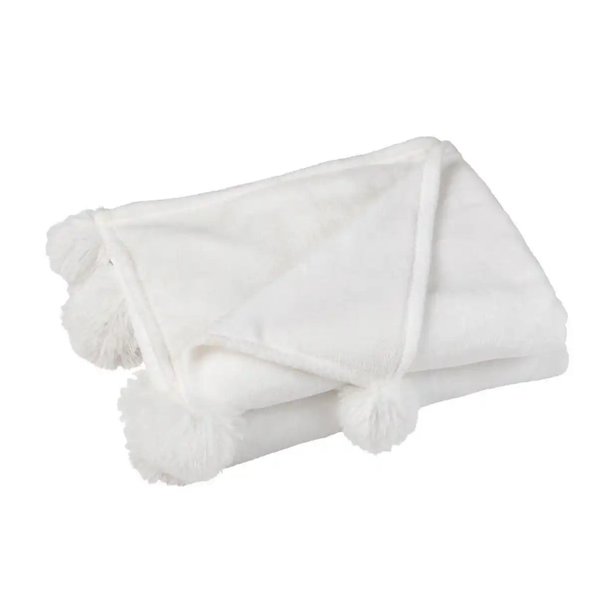 J-Line Plaid Pompom – Polyester – weiß – 170 x 130 cm - HomeDesign Knaus
