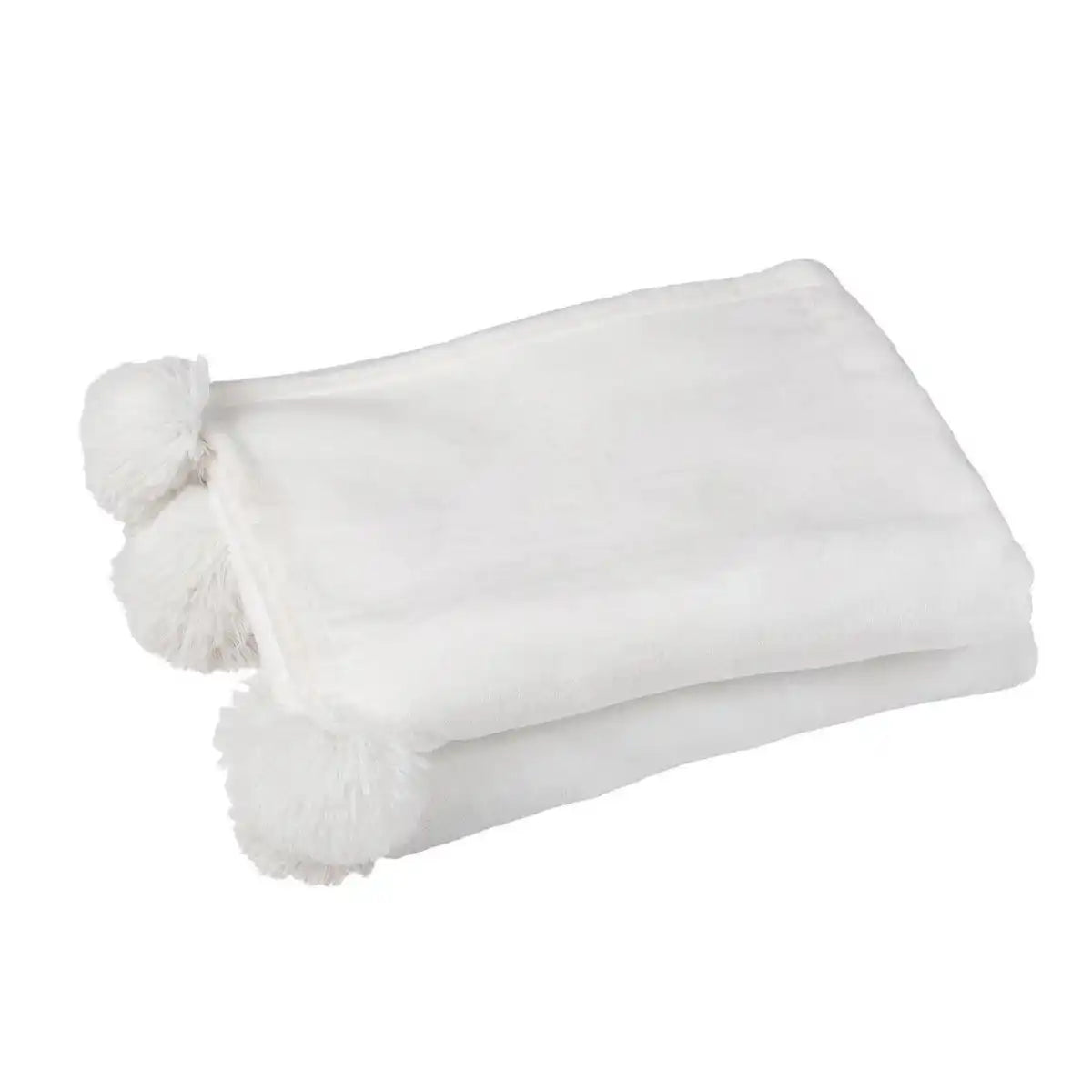 J-Line Plaid Pompom – Polyester – weiß – 170 x 130 cm - HomeDesign Knaus