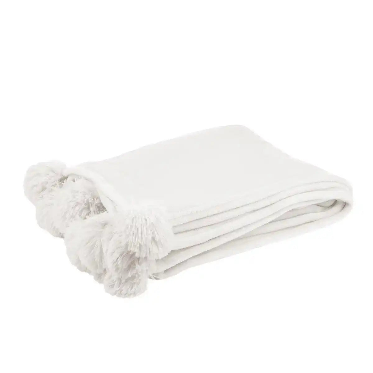 J-Line Plaid Pompom – Polyester – weiß – 170 x 130 cm - HomeDesign Knaus