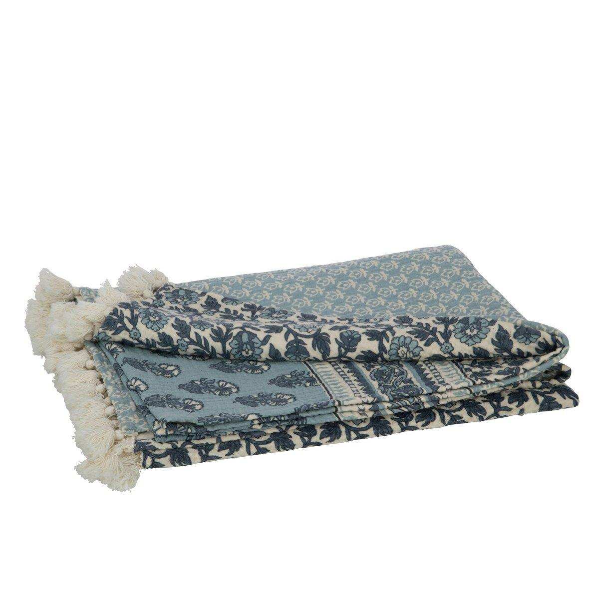 J-Line Plaid Strandblumen – Baumwolle – Blau - HomeDesign Knaus