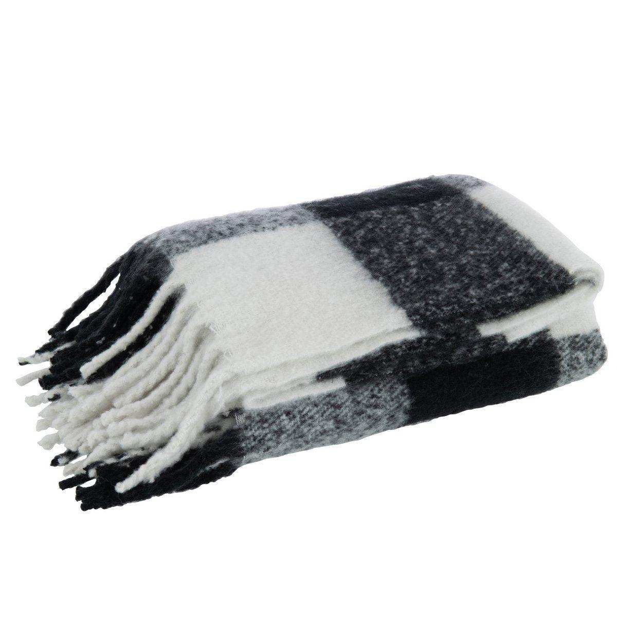 J-Line Plaidfliesen – Polyester – Schwarz/Weiß – 152 x 127 cm - HomeDesign Knaus