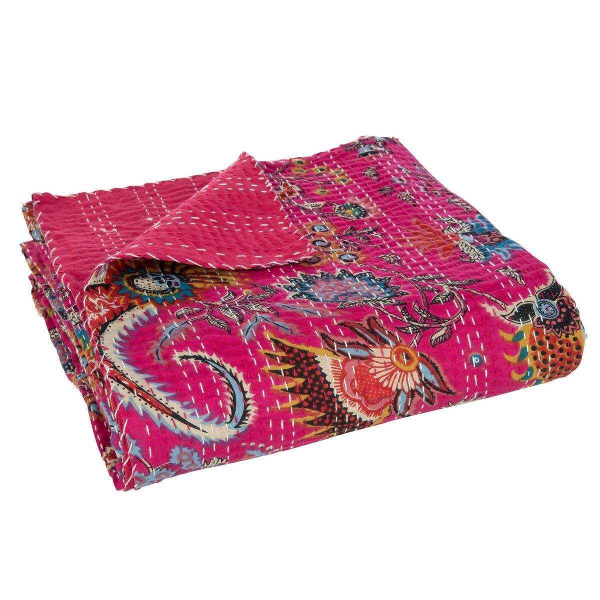 J-Line Plaid/Strangmatte Blumen+Stiche Baumwolle Rosa Groß - HomeDesign Knaus