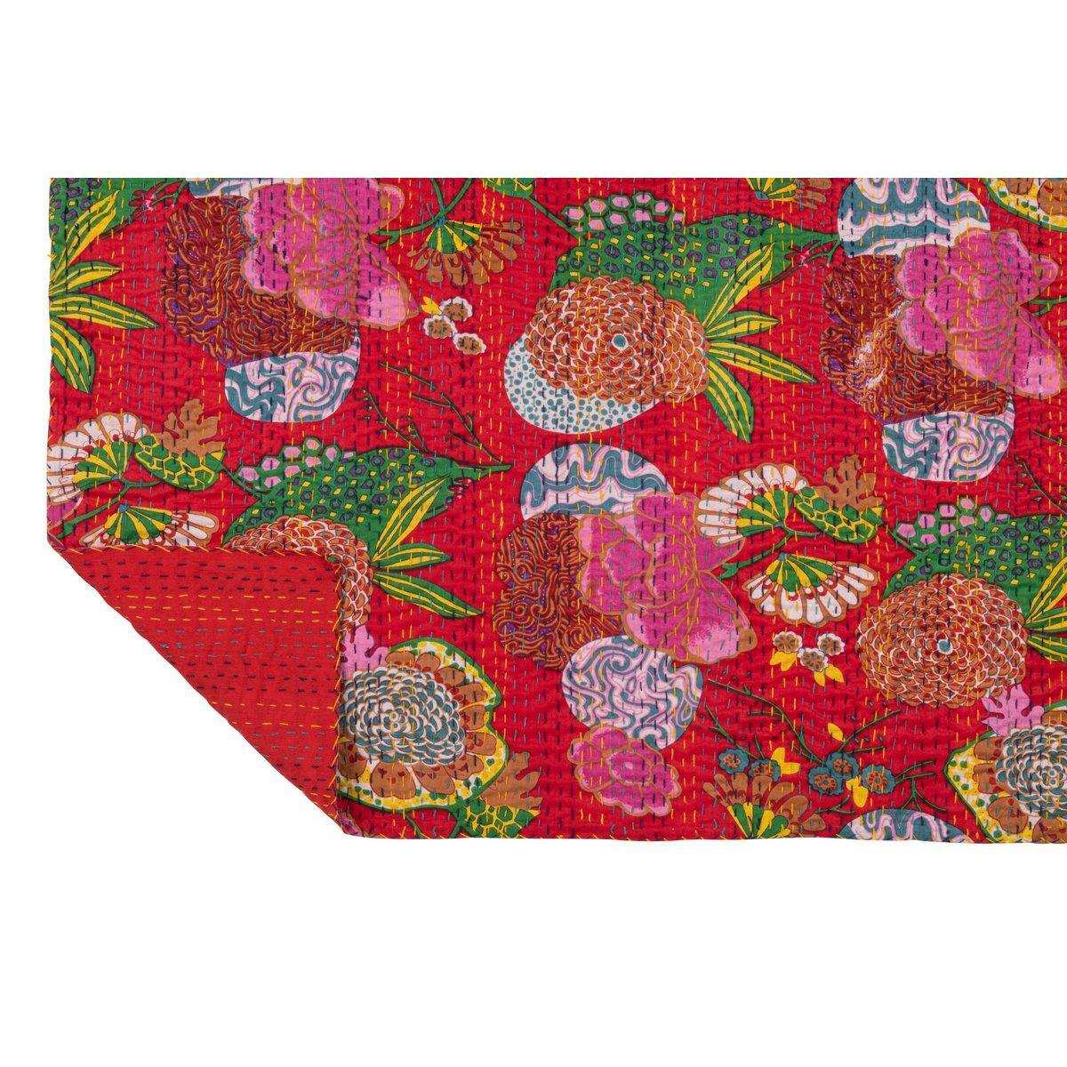 J-Line Plaid/Strangmatte Blumen+Stiche Baumwolle Rot Klein - HomeDesign Knaus