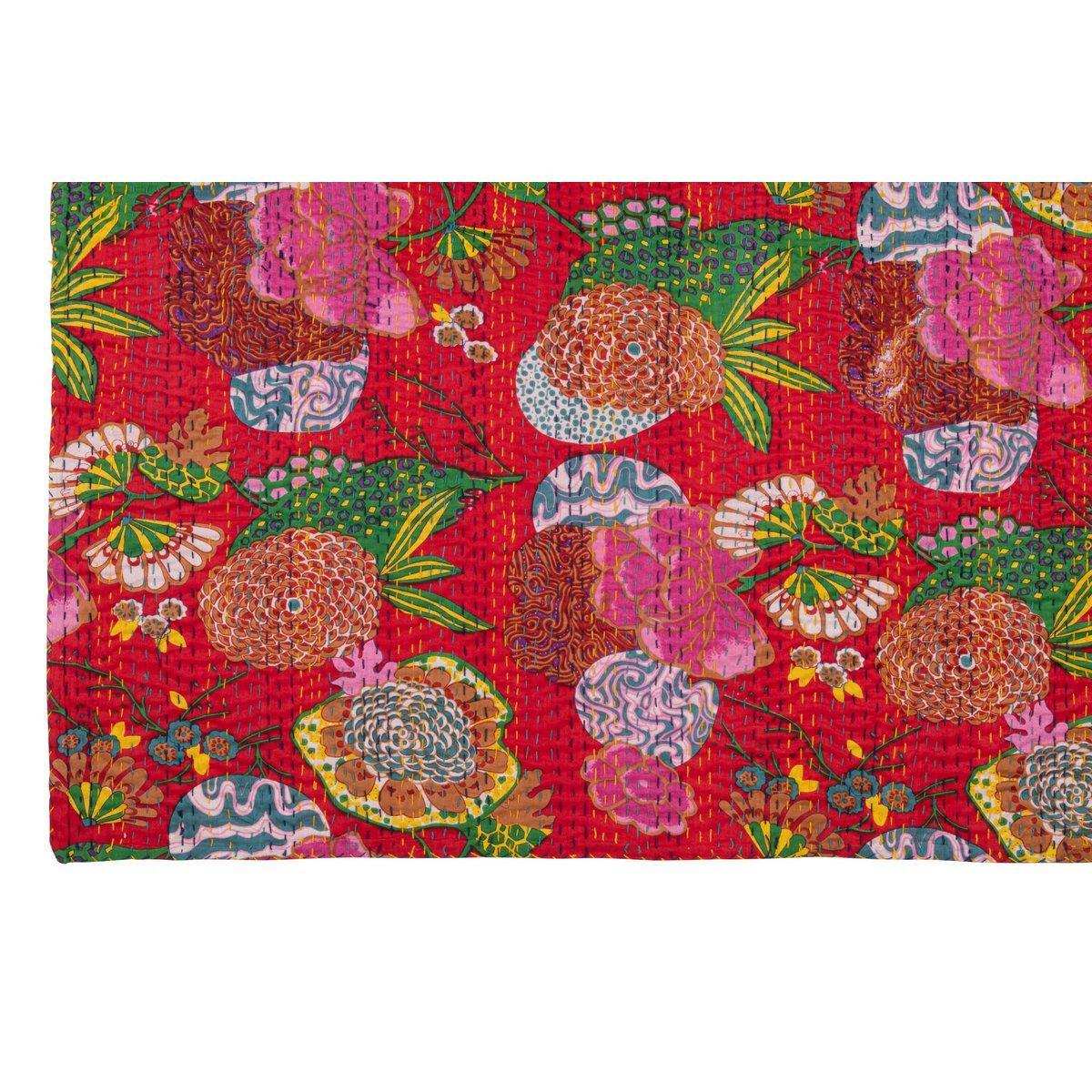 J-Line Plaid/Strangmatte Blumen+Stiche Baumwolle Rot Klein - HomeDesign Knaus