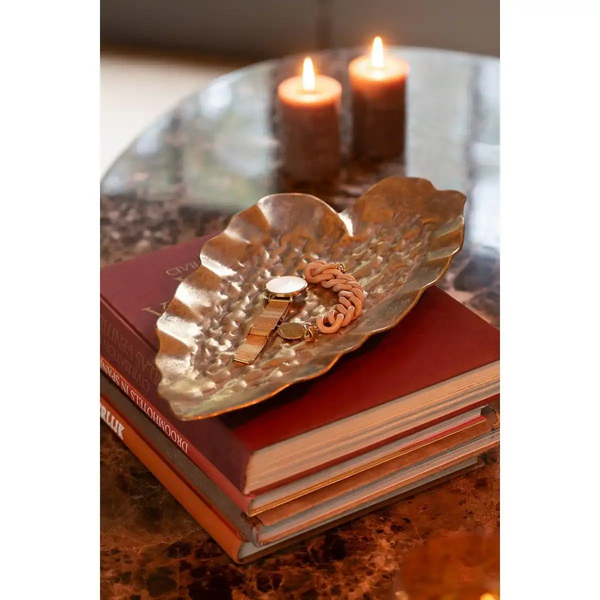 J-Line Plateau Leaves - Metall - Gold - 2 Stück - HomeDesign Knaus