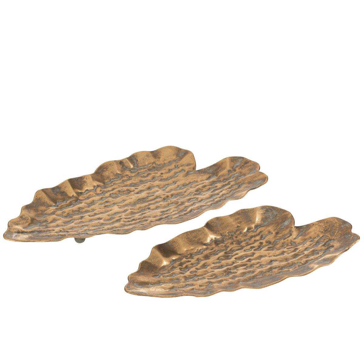 J-Line Plateau Leaves - Metall - Gold - 2 Stück - HomeDesign Knaus
