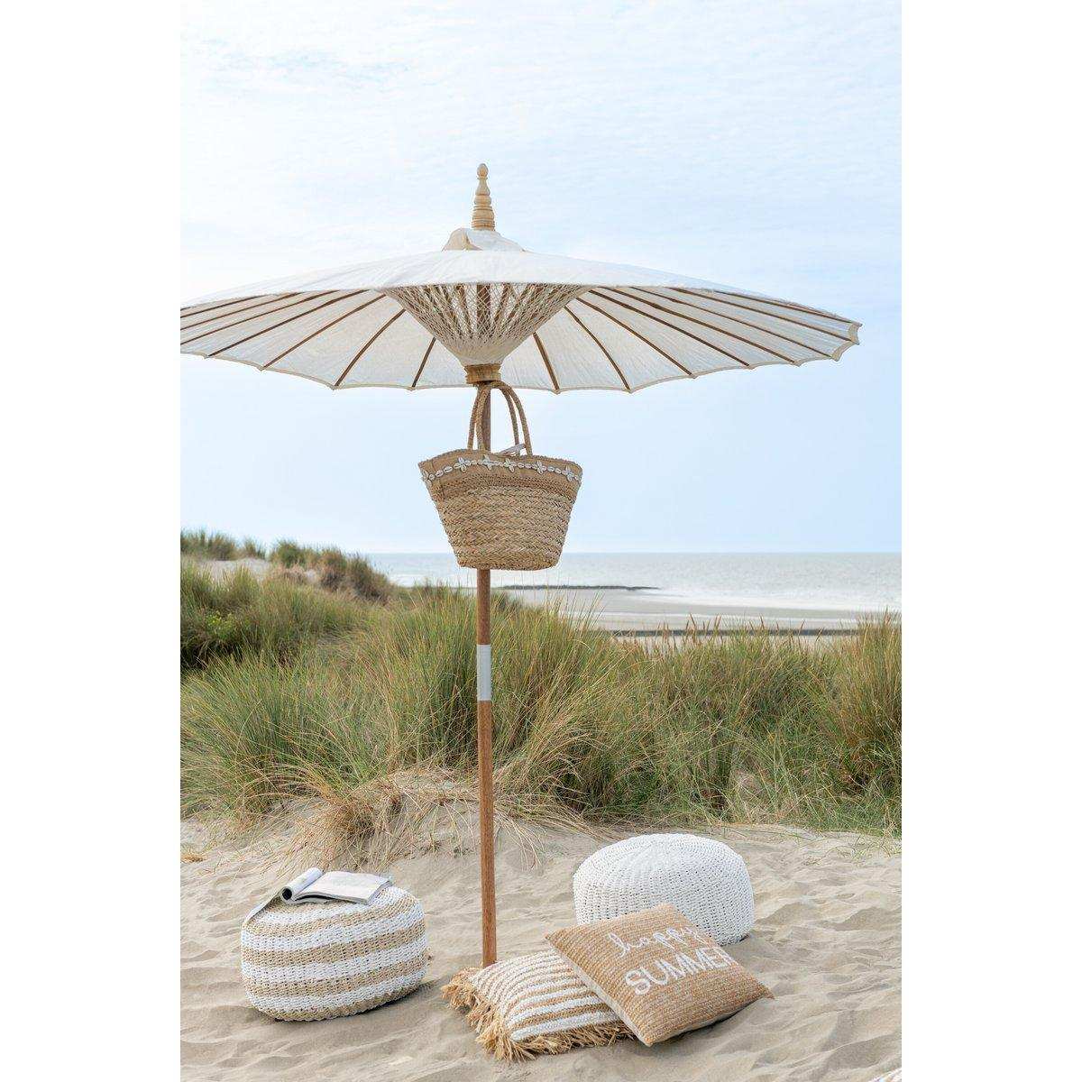 J-Line Pouf Round Stripes Gewebter Kunststoff Weiß/Natur - HomeDesign Knaus