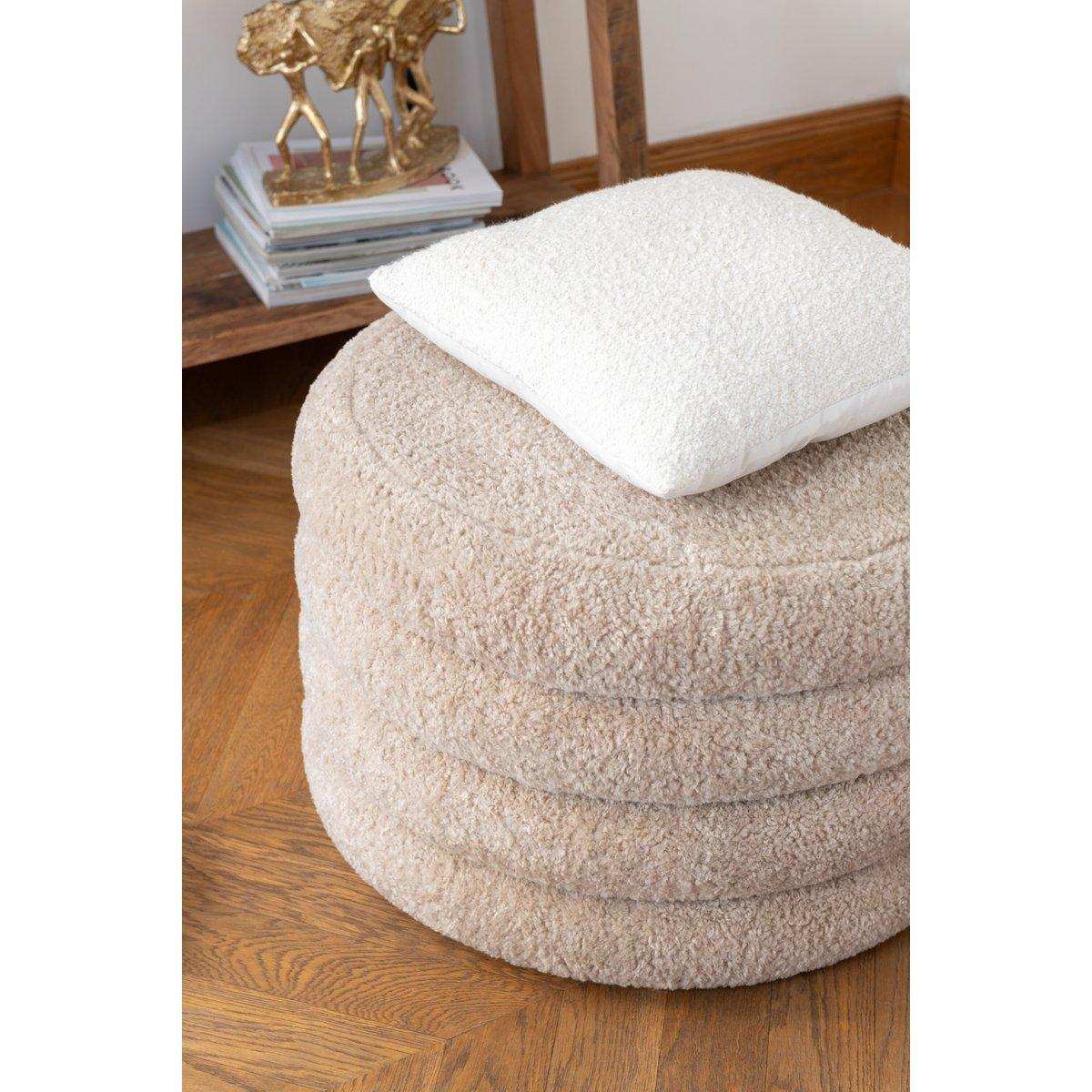 J-Line Pouf Rund Teddy Polyester Beige - HomeDesign Knaus