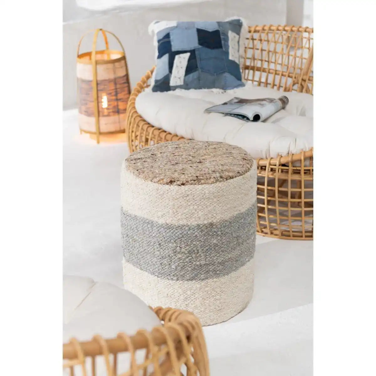 J-Line Pouf Zylinder-Streifen-Wollmischung - HomeDesign Knaus