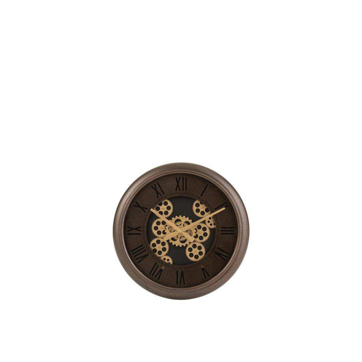 J-Line Radars Uhr mit römischen Ziffern – Metall – Braun/Gold – Ø 52 cm - HomeDesign Knaus