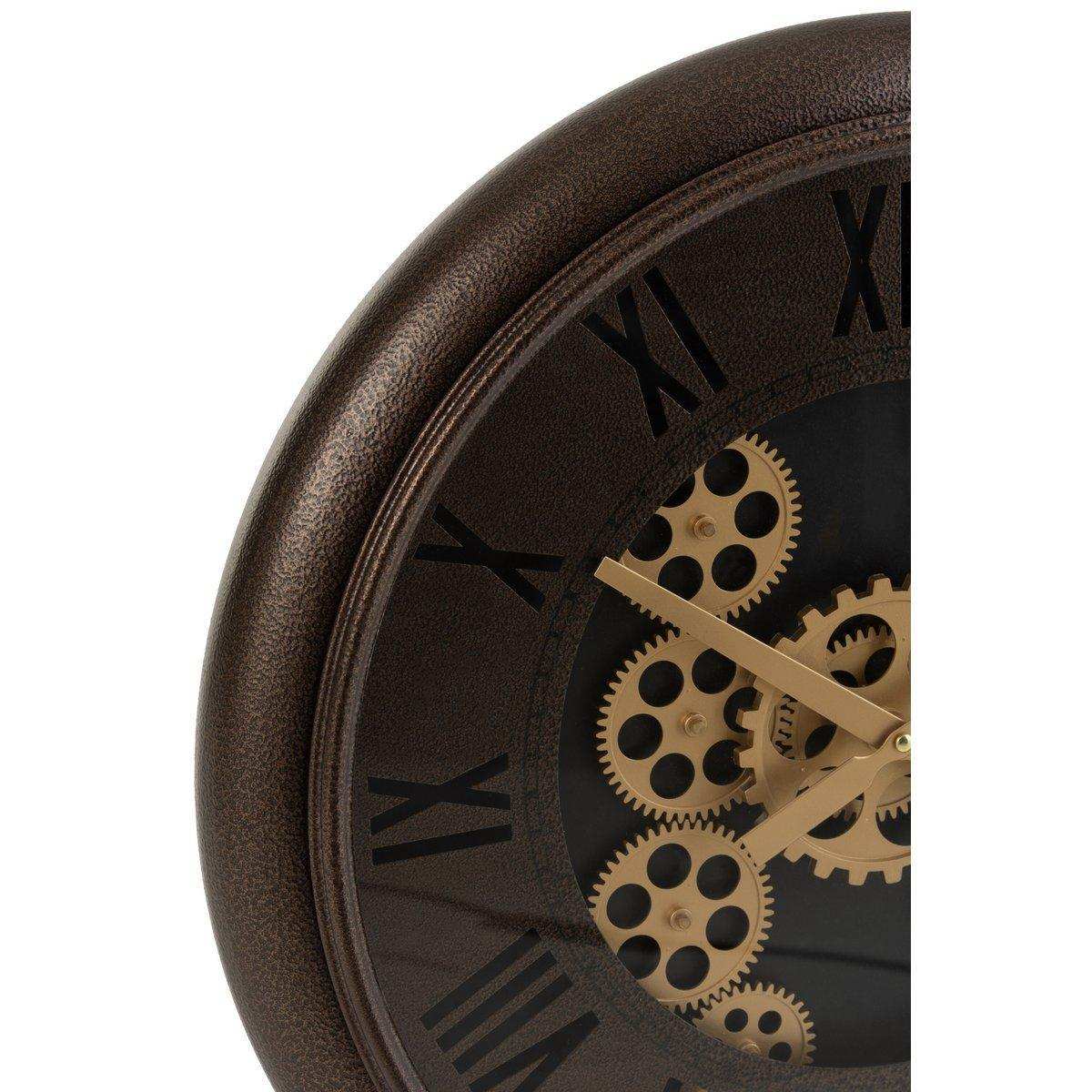 J-Line Radars Uhr mit römischen Ziffern – Metall – Braun/Gold – Ø 52 cm - HomeDesign Knaus