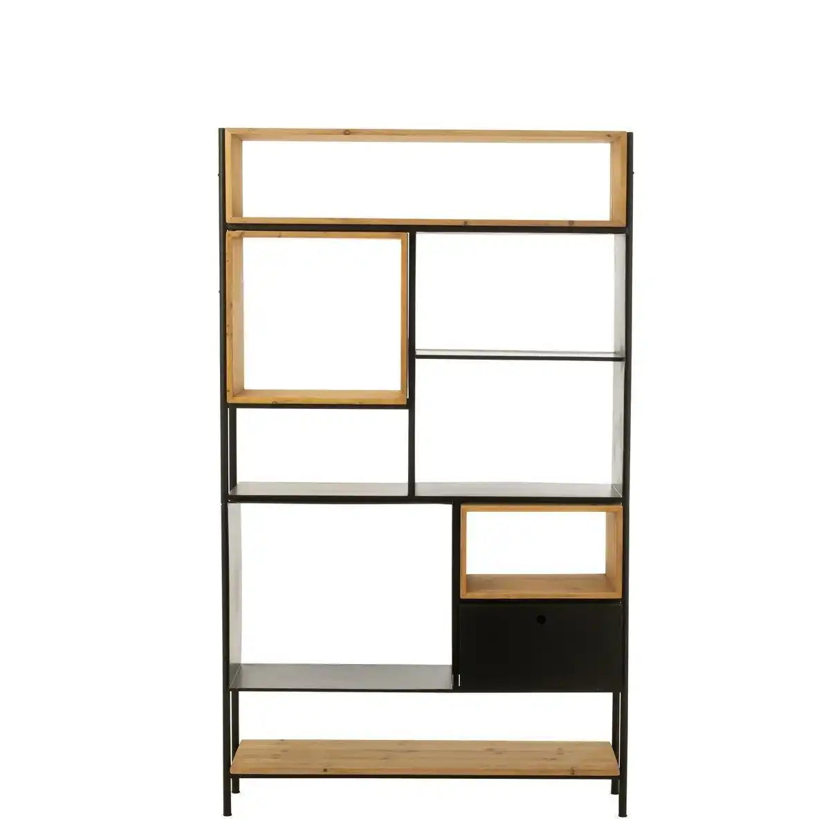 J-Line Regal Tina Holz/Eisen Schwarz/Natur Groß - HomeDesign Knaus