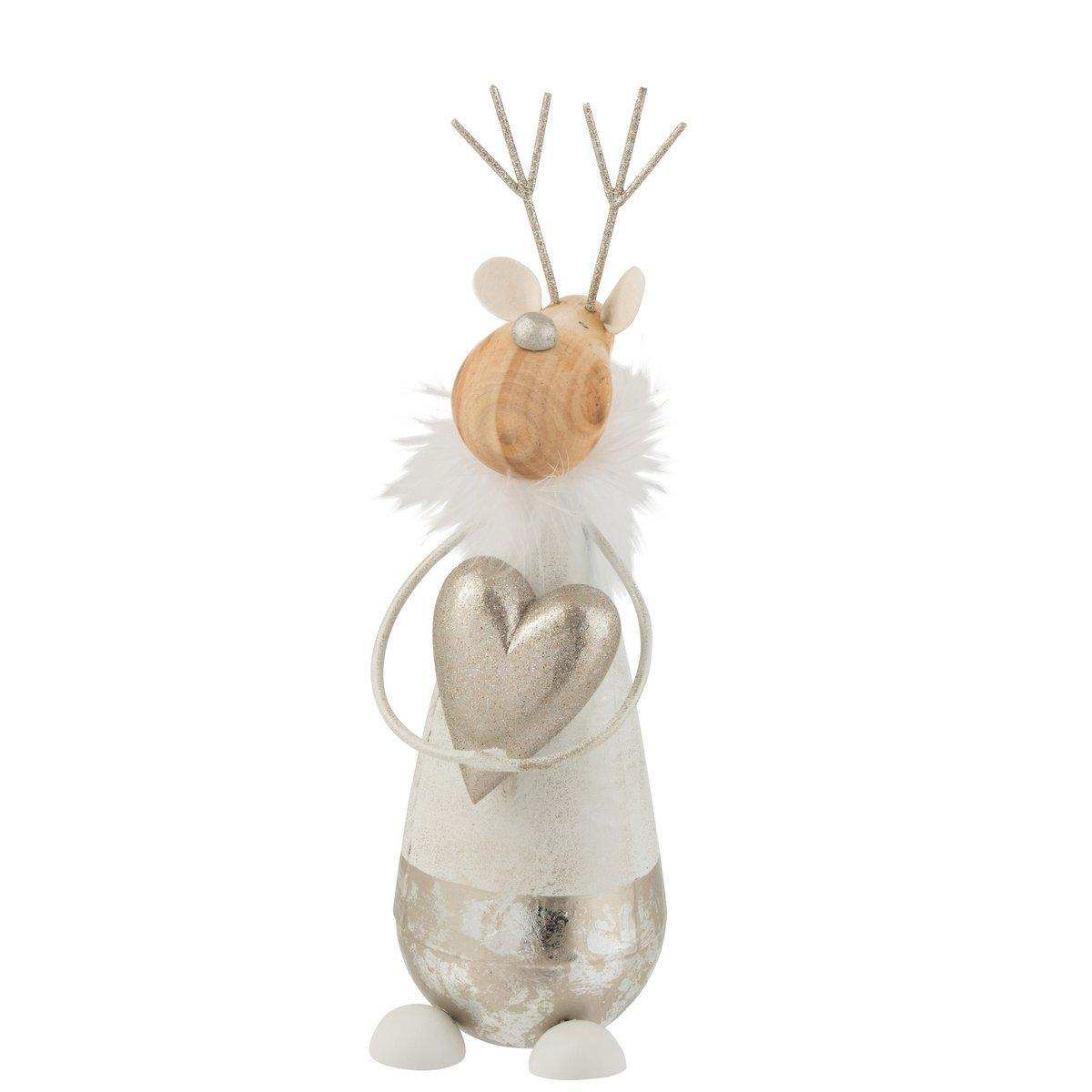 J-Line Rentierherz Metall/Holz Weiß/Gold Groß - HomeDesign Knaus