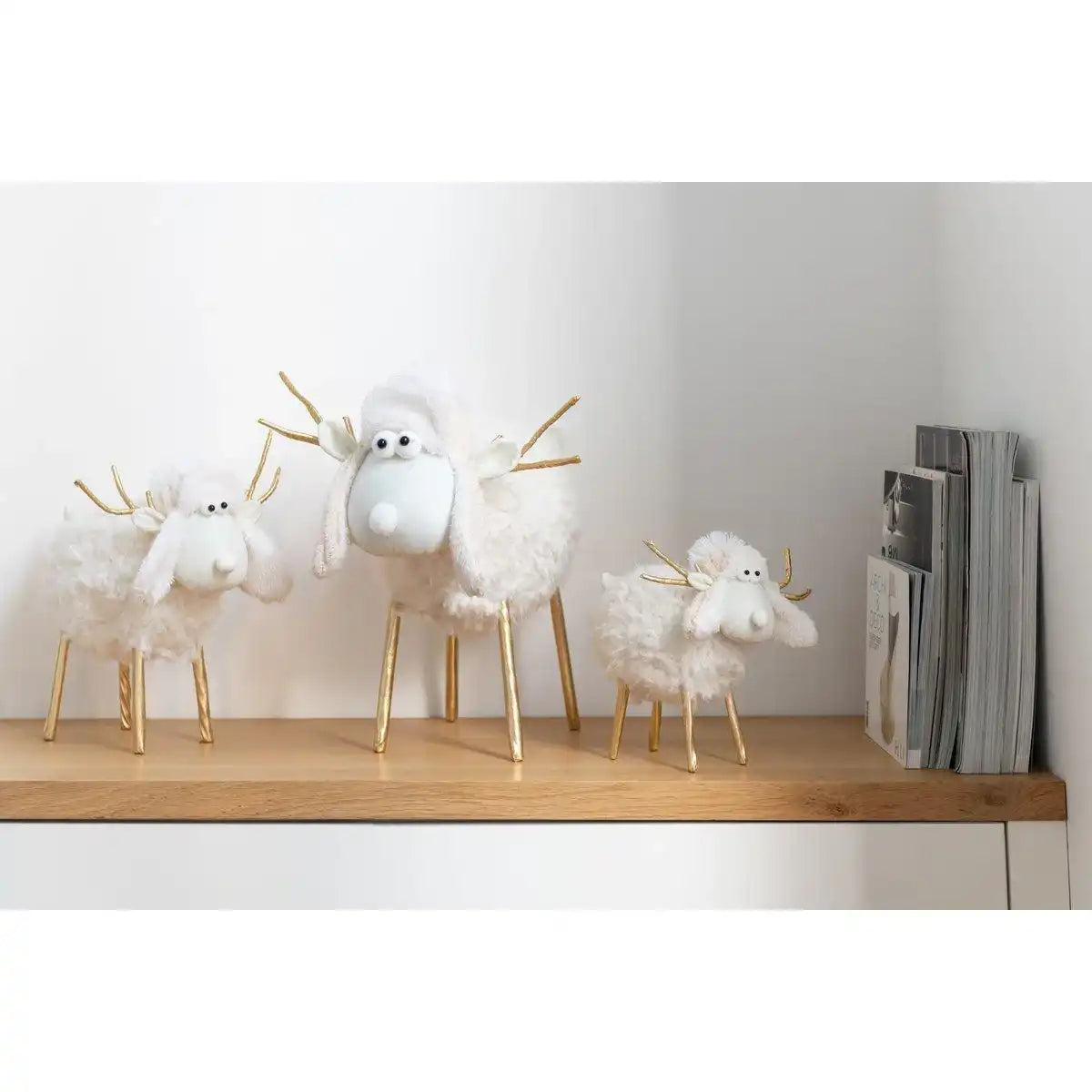 J-Line Rentierhut Textil Creme/Gold Medium - HomeDesign Knaus