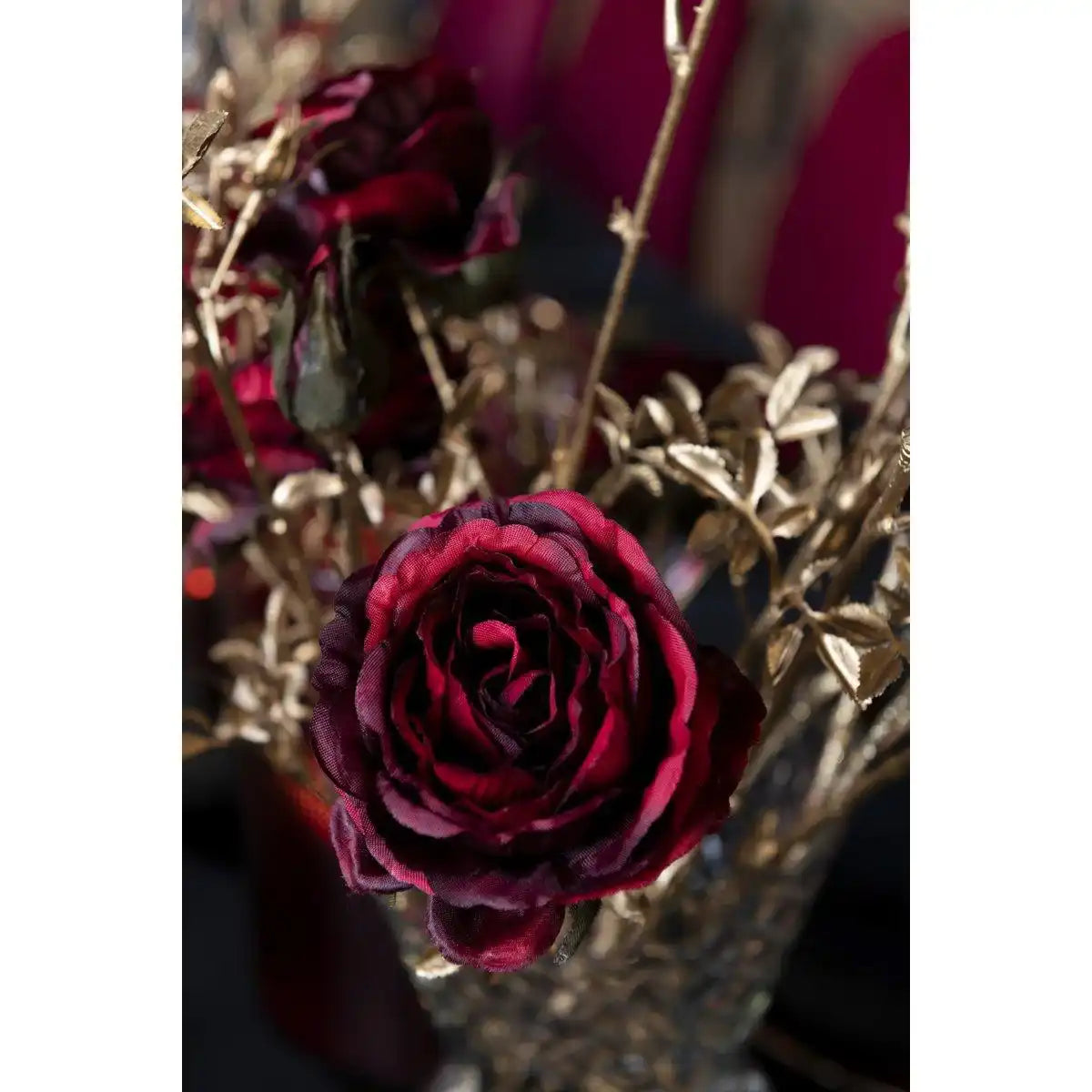 J-Line Rosenstrauch 3 Blüten + Knospen - Kunststoff - Rot/Gold - HomeDesign Knaus