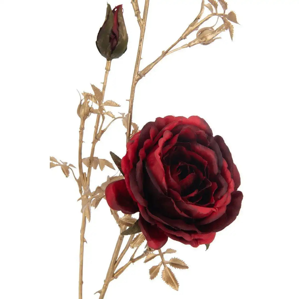 J-Line Rosenstrauch 3 Blüten + Knospen - Kunststoff - Rot/Gold - HomeDesign Knaus