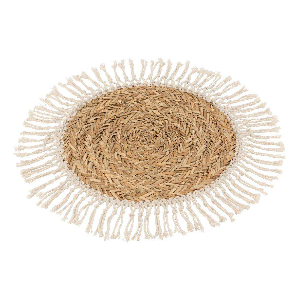 J-Line Round Fringe Tischset - Jute - Natur/Weiß - - HomeDesign Knaus