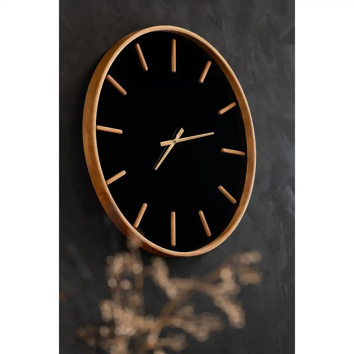 J-Line Runde Uhr – Holz/Glas – braun/schwarz – Ø 80 cm - HomeDesign Knaus
