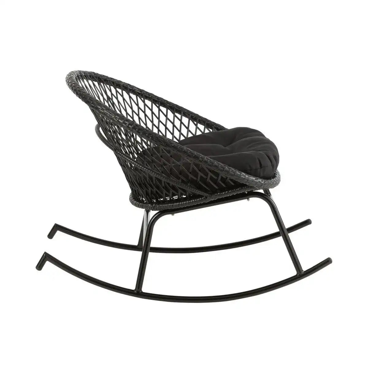 J-Line Schaukelstuhl + Kissen Zayo – Metall/Korb – Schwarz - HomeDesign Knaus