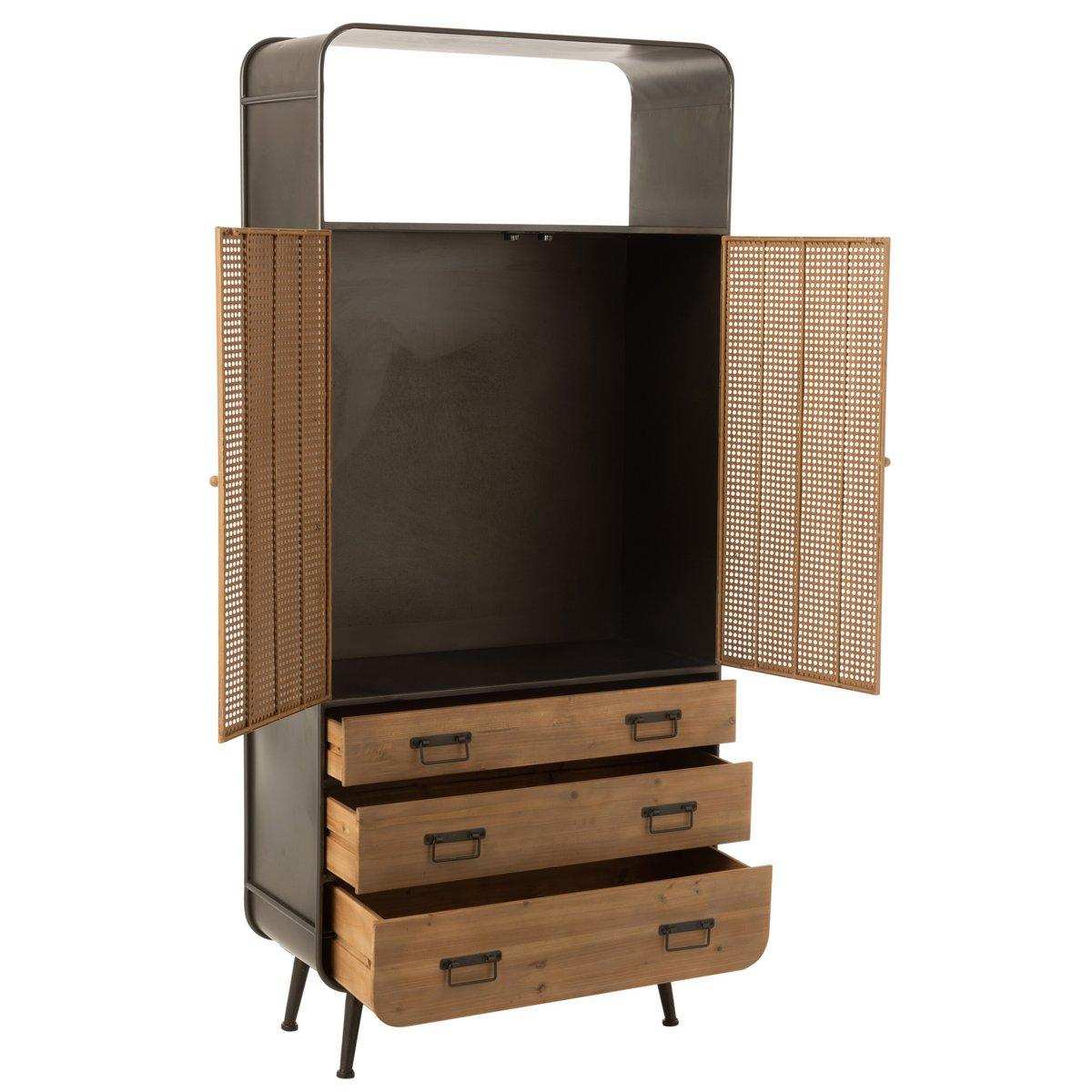 J-Line Schrank Hochschrank - 3 Schubladen - Holz/Metall - Natur/Schwarz - HomeDesign Knaus