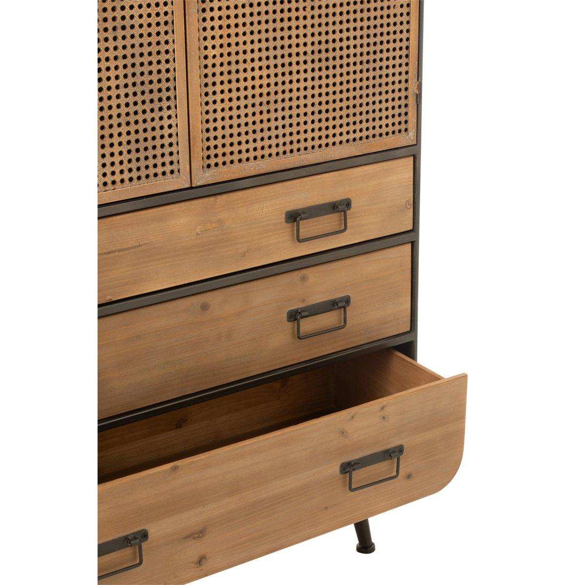 J-Line Schrank Hochschrank - 3 Schubladen - Holz/Metall - Natur/Schwarz - HomeDesign Knaus