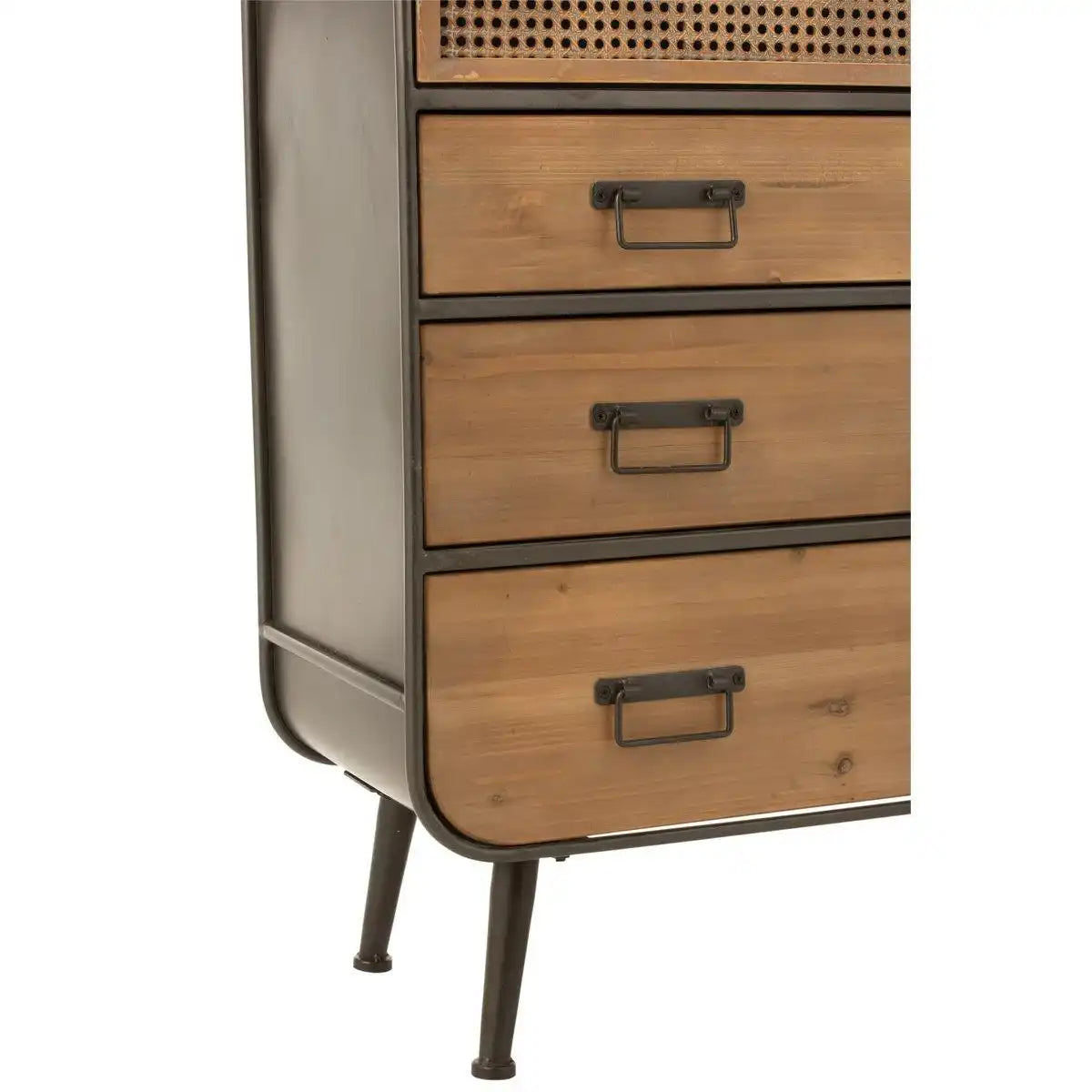 J-Line Schrank Hochschrank - 3 Schubladen - Holz/Metall - Natur/Schwarz - HomeDesign Knaus