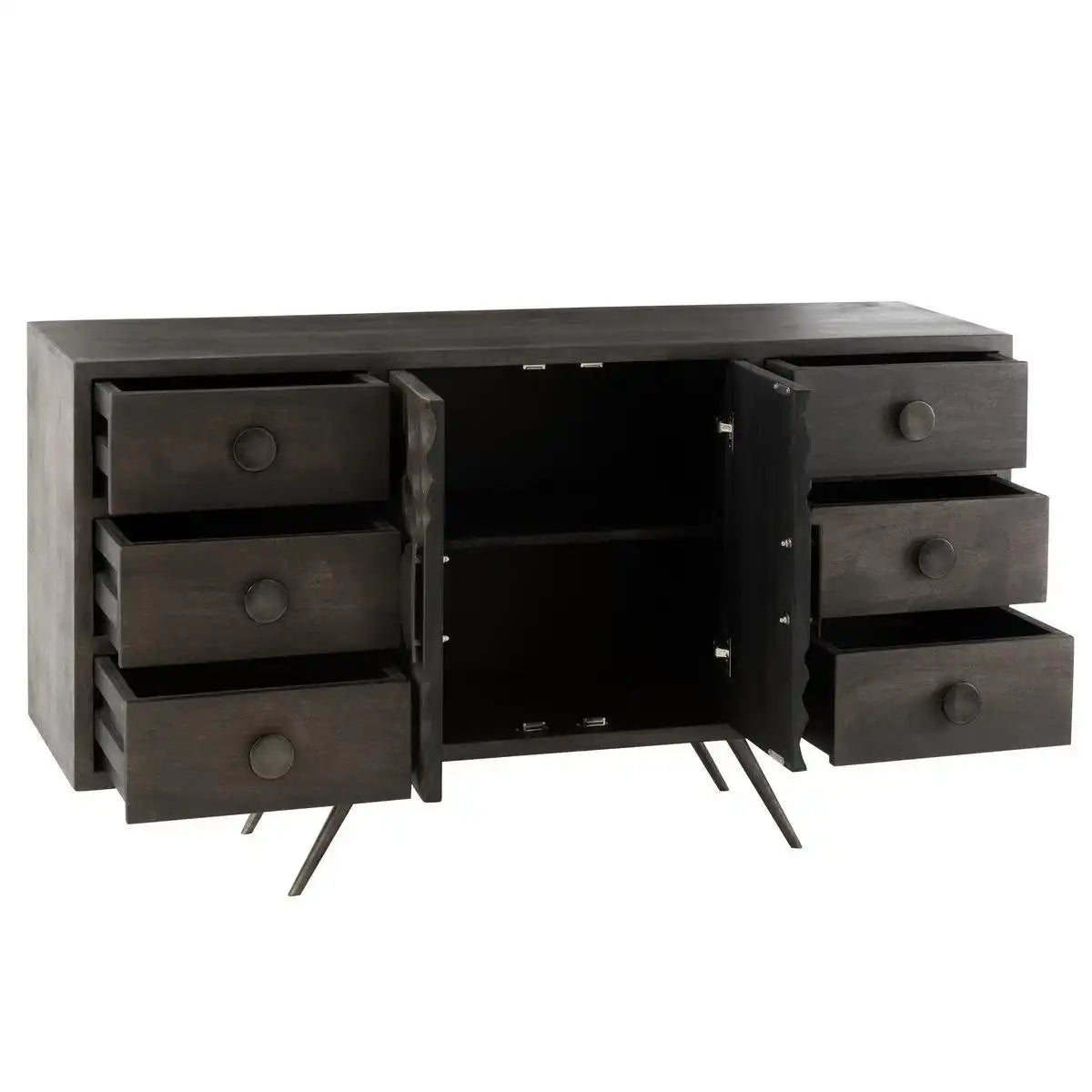 J-line Schrank Low Ethnic 2 Türen + 6 Schubladen – Holz – Braun - HomeDesign Knaus