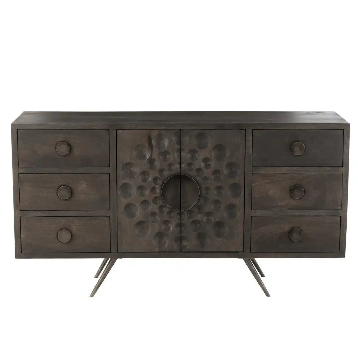 J-line Schrank Low Ethnic 2 Türen + 6 Schubladen – Holz – Braun - HomeDesign Knaus
