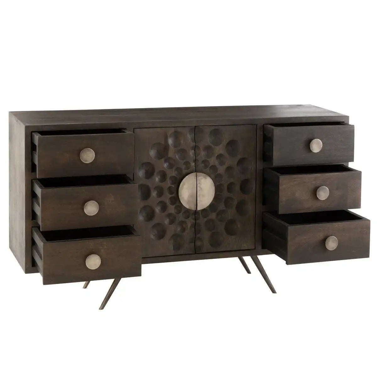 J-line Schrank Low Ethnic 2 Türen + 6 Schubladen – Holz – Braun - HomeDesign Knaus