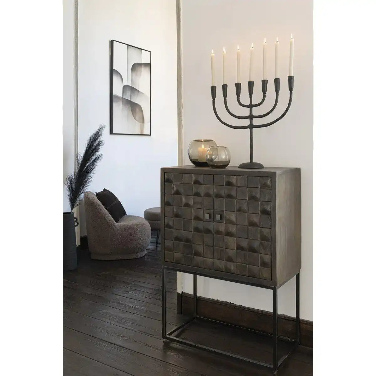 J-Line Schrank Pino Metall/Mangoholz Braun/Grau - HomeDesign Knaus