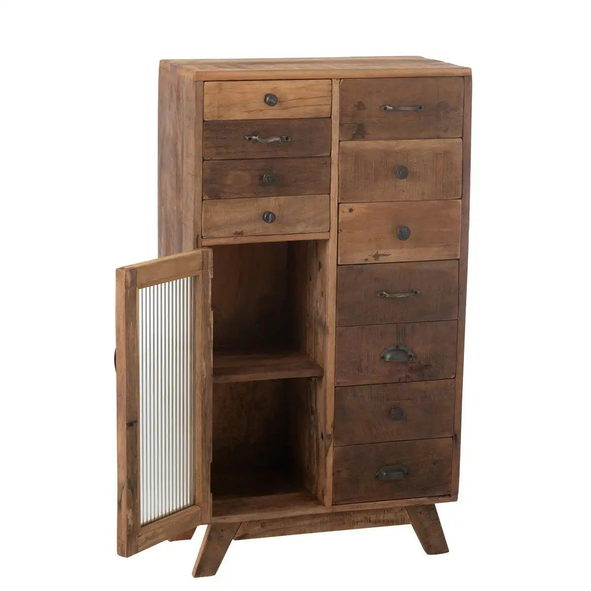 J-Line Schrank Retro recyceltes Holz/Glas Natur - HomeDesign Knaus