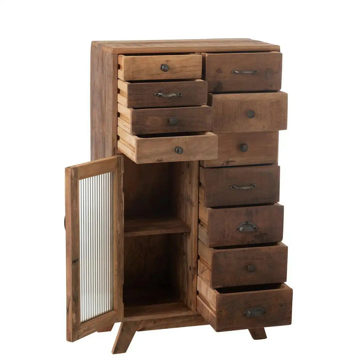 J-Line Schrank Retro recyceltes Holz/Glas Natur - HomeDesign Knaus