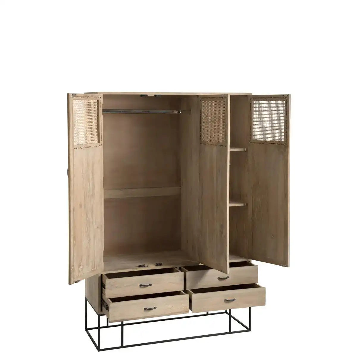 J-Line Schrank Woven – 3 Türen + 4 Schubladen – Holz – Natur - HomeDesign Knaus