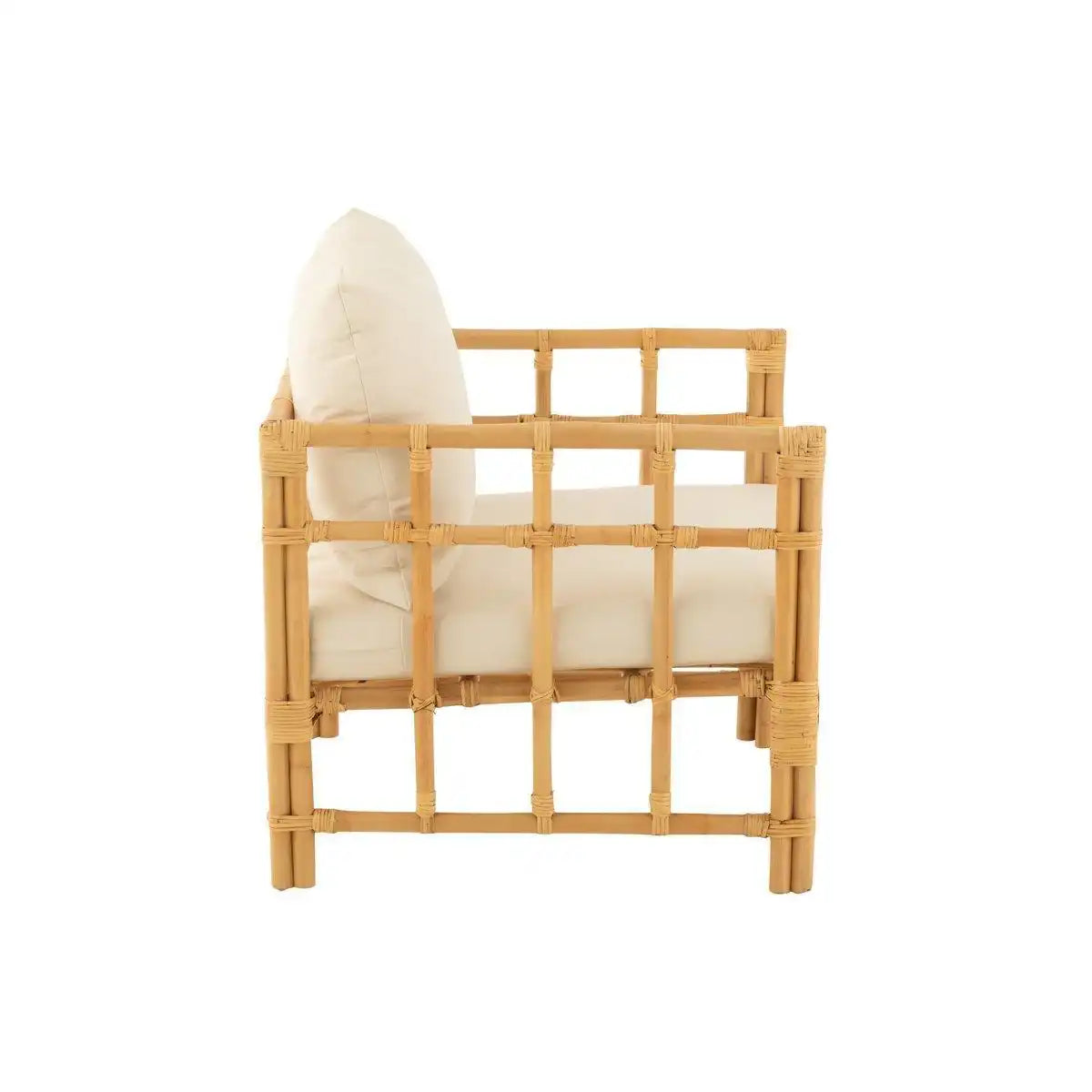 J-Line Sessel Elise + Kissen – Rattan/Textil – Natur/Weiß - HomeDesign Knaus