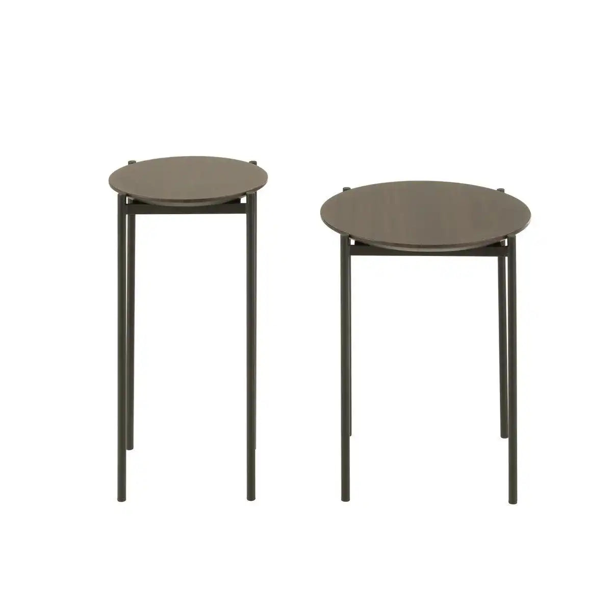 J-Line Set aus zwei Beistelltischen, rund, MDF/Metall, dunkelbraun - HomeDesign Knaus