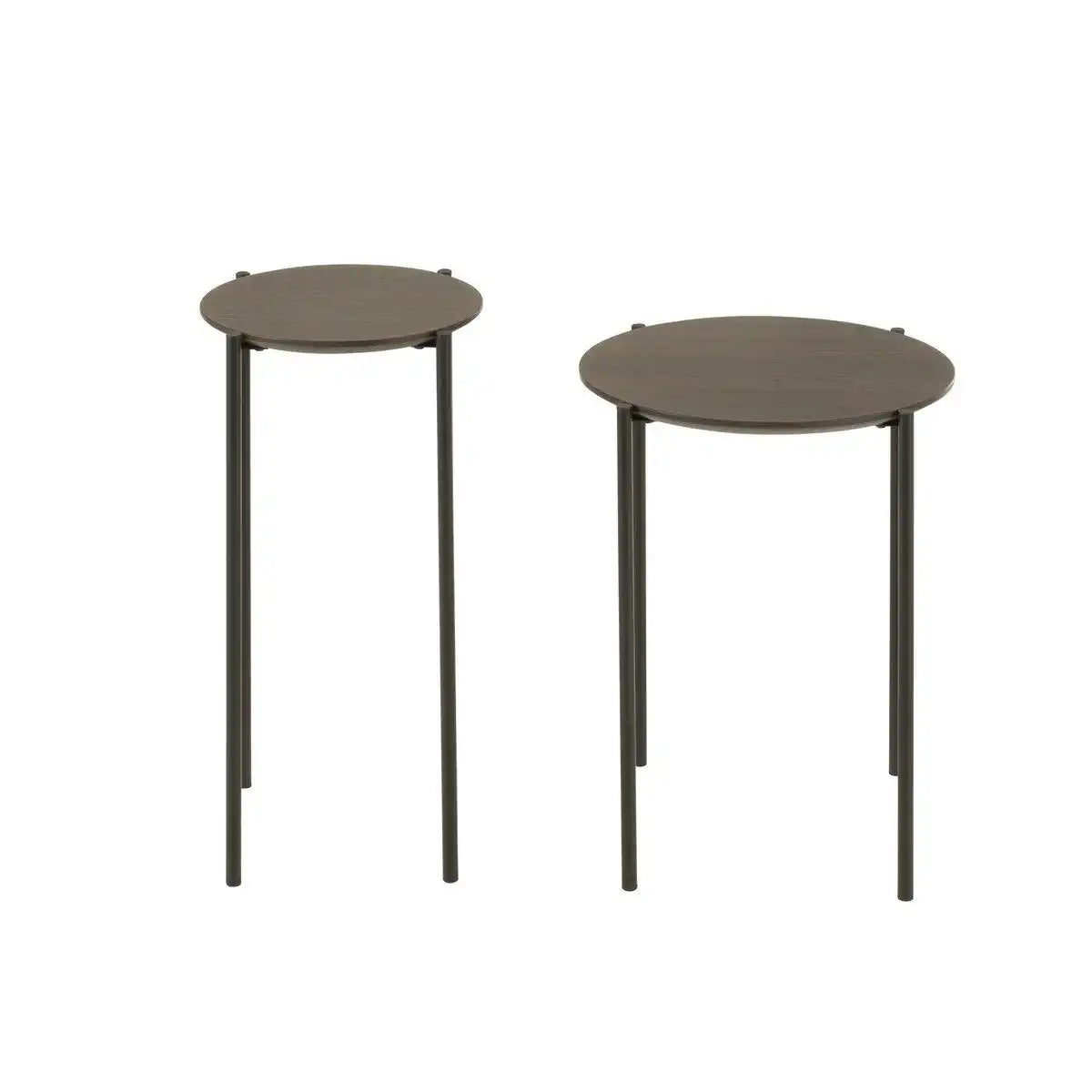 J-Line Set aus zwei Beistelltischen, rund, MDF/Metall, dunkelbraun - HomeDesign Knaus