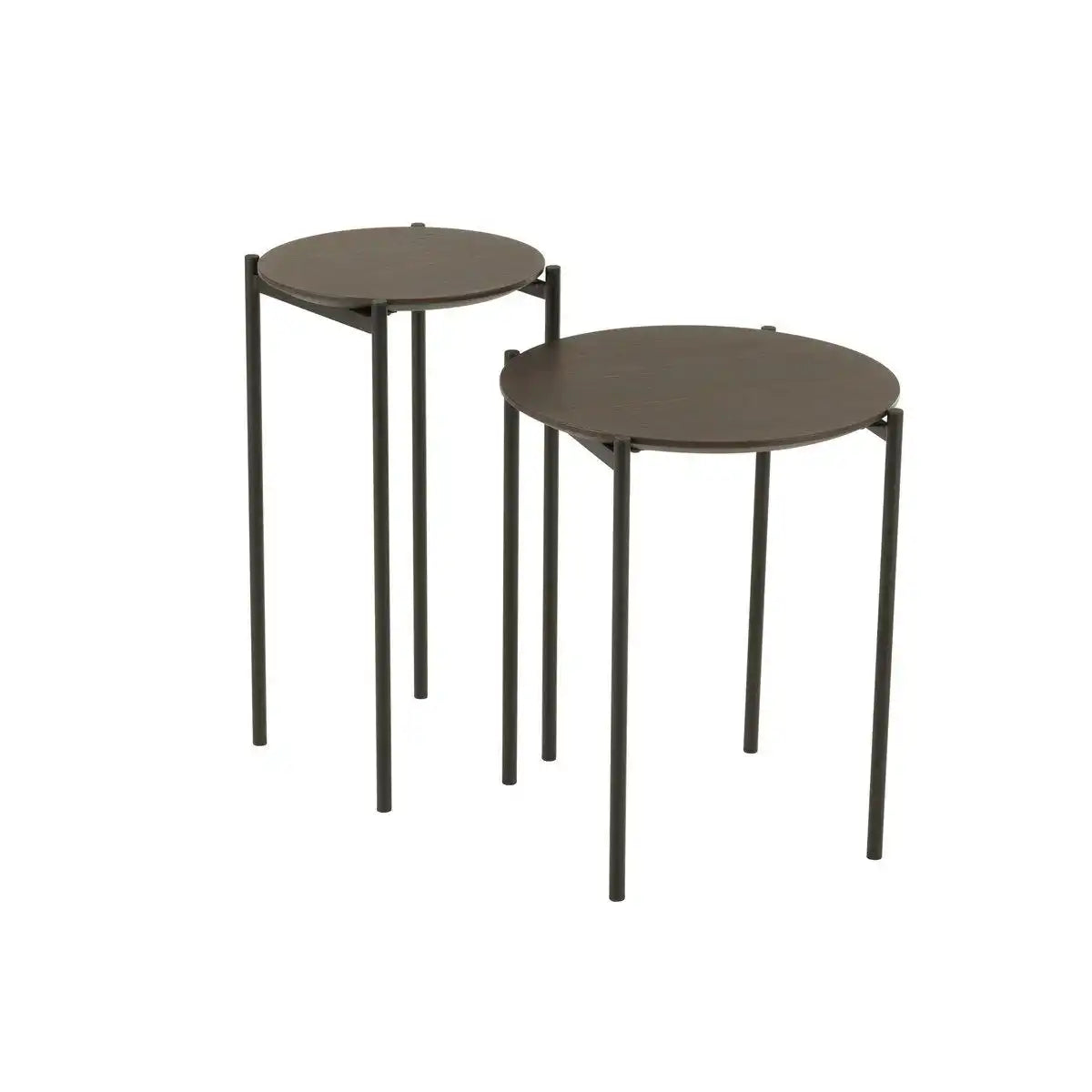 J-Line Set aus zwei Beistelltischen, rund, MDF/Metall, dunkelbraun - HomeDesign Knaus