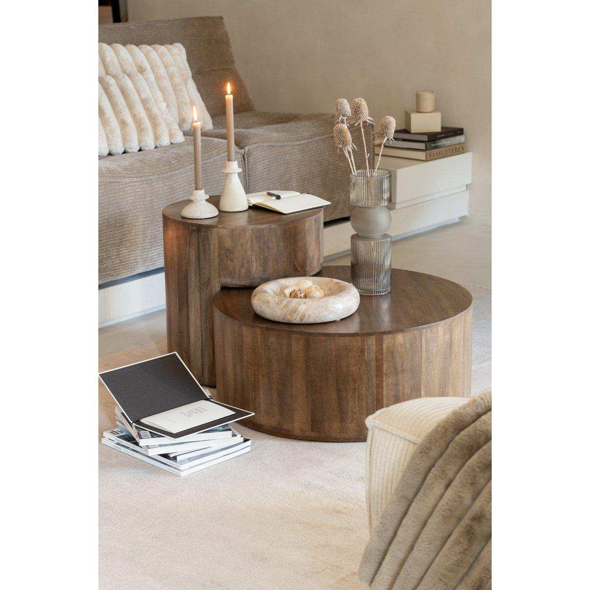 J-Line Set mit 2 Beistelltischen Toge Mangoholz Braun - HomeDesign Knaus