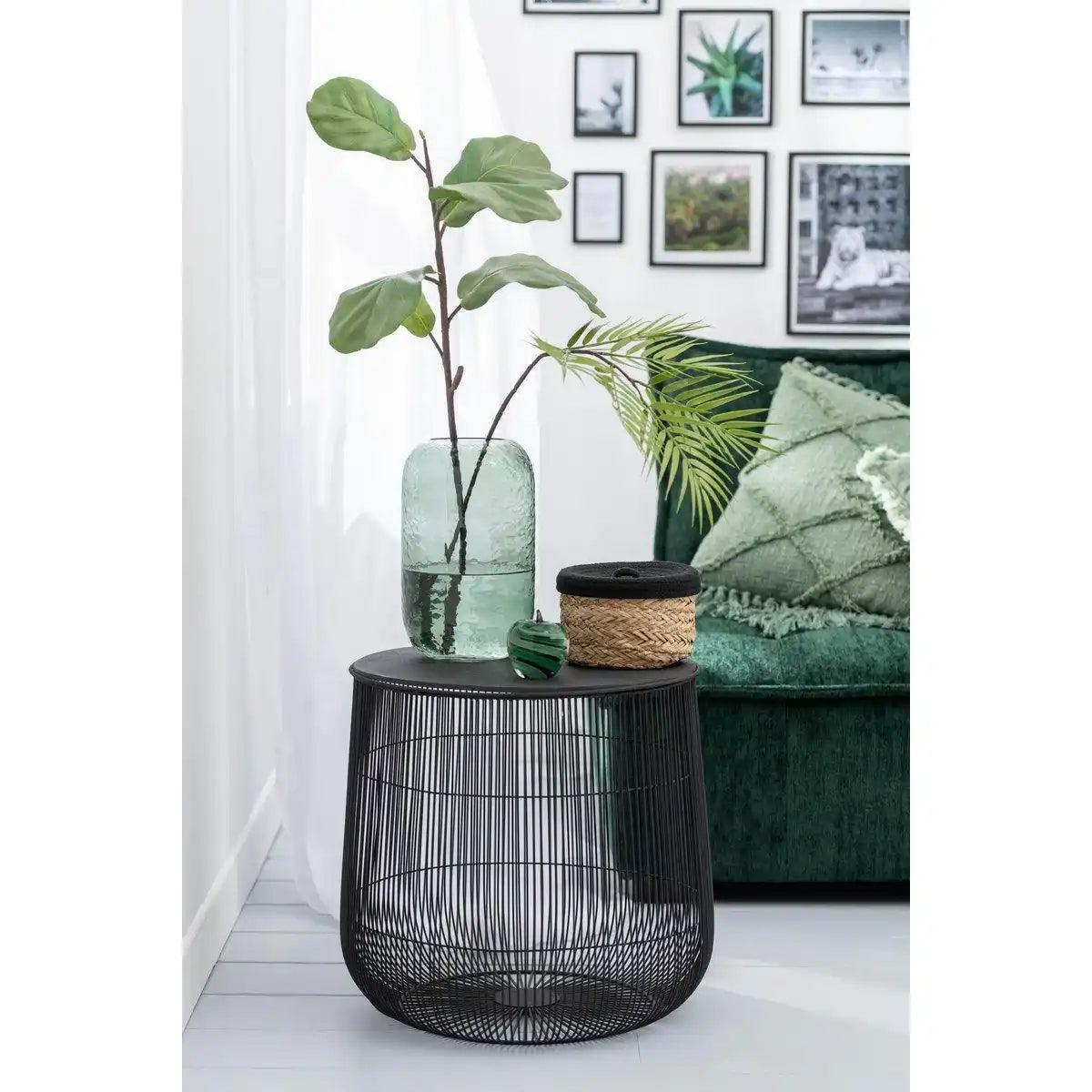 J-Line Set mit 2 Körben + Deckel Rund – Gras/Baumwolle – Natur/Schwarz - HomeDesign Knaus