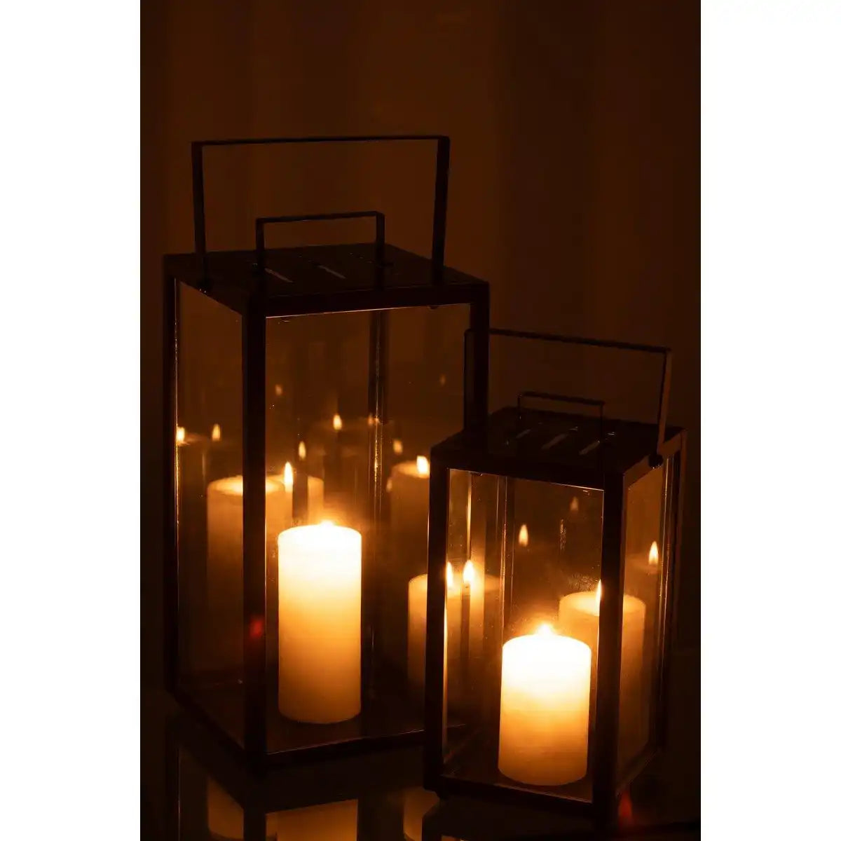 J-Line Set mit 2 Laternen, rechteckig, Alo-Eisen/Glas, Schwarz - HomeDesign Knaus