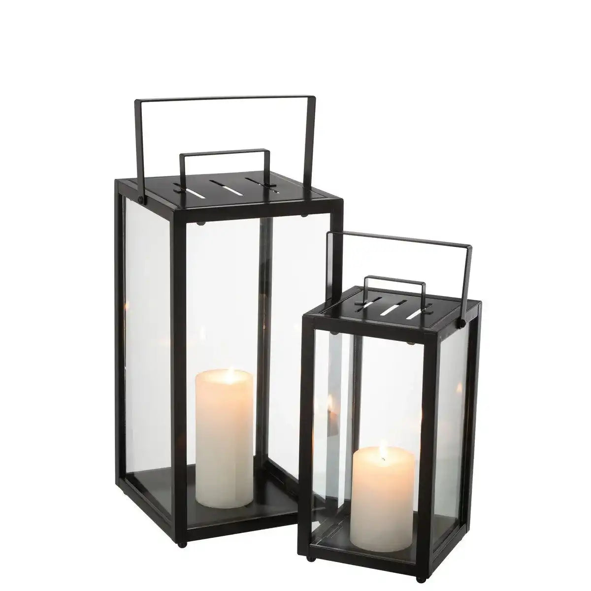 J-Line Set mit 2 Laternen, rechteckig, Alo-Eisen/Glas, Schwarz - HomeDesign Knaus