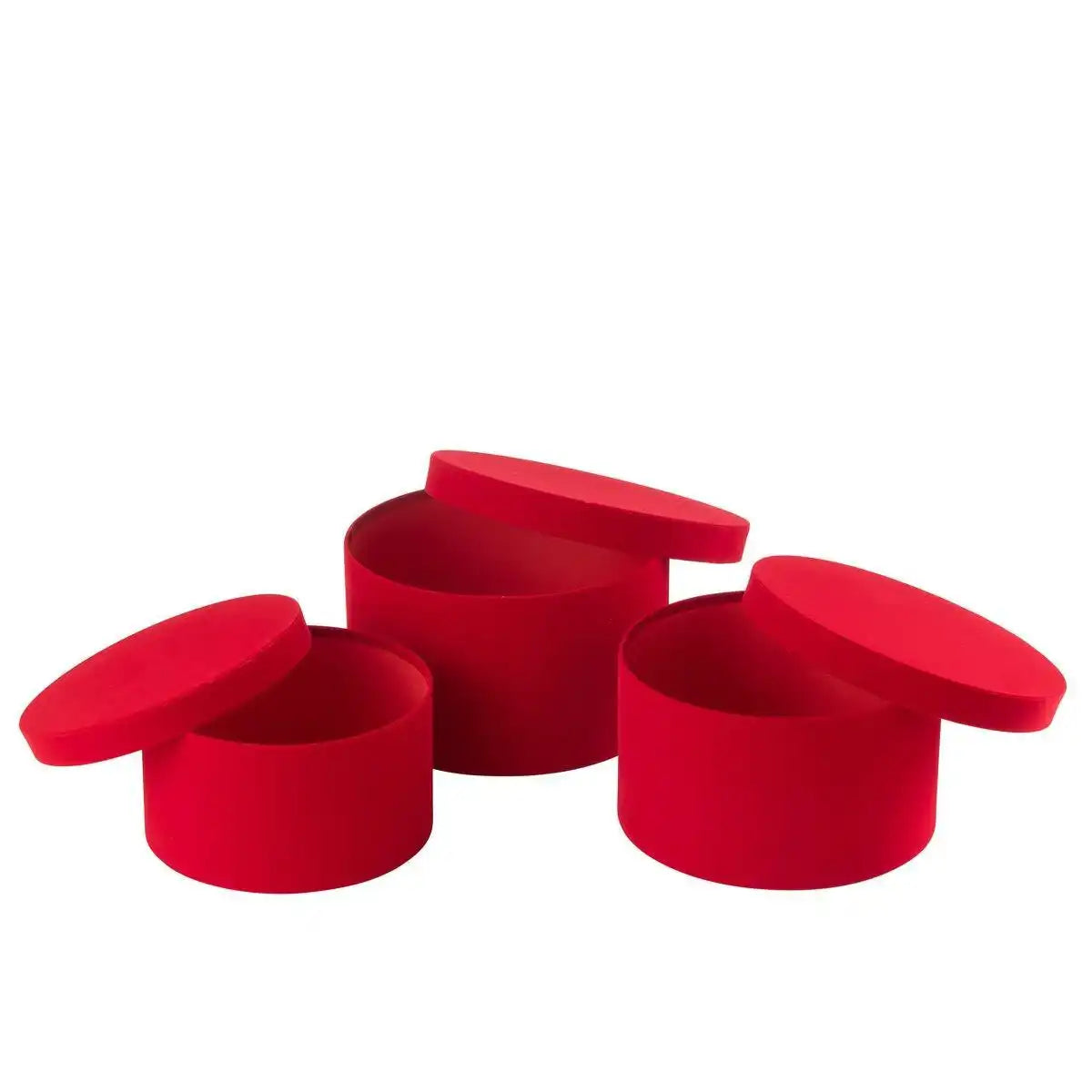 J-Line Set mit 3 Boxen, rund, flach, Samtpapier, Rot - HomeDesign Knaus