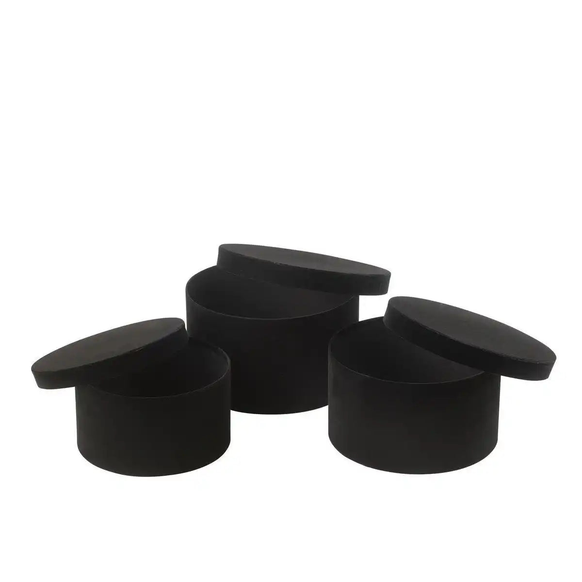 J-Line Set mit 3 Boxen, rund, flach, Samtpapier, Schwarz - HomeDesign Knaus