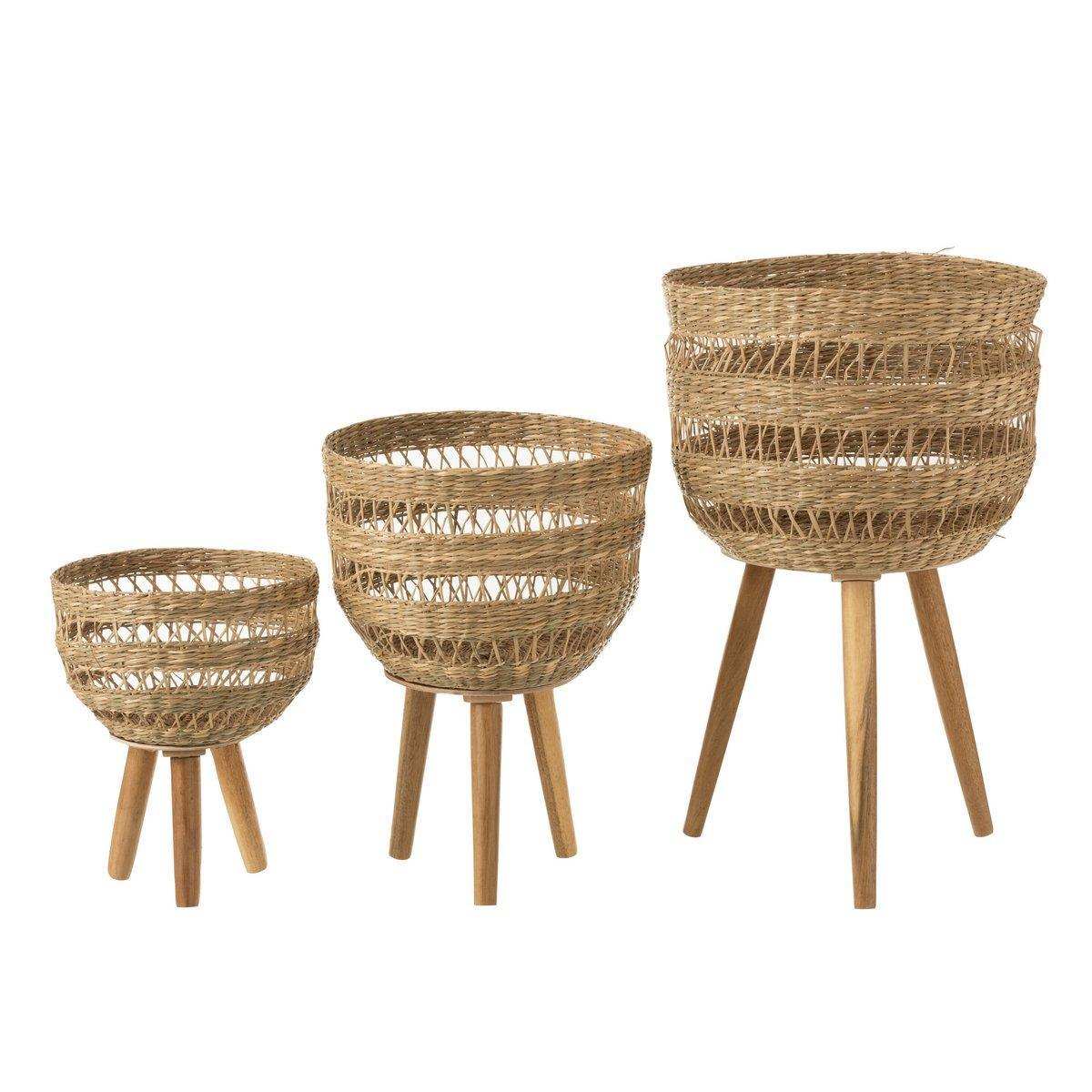 J-Line Set mit 3 Körben auf Stativ – Seegras – Natur - HomeDesign Knaus
