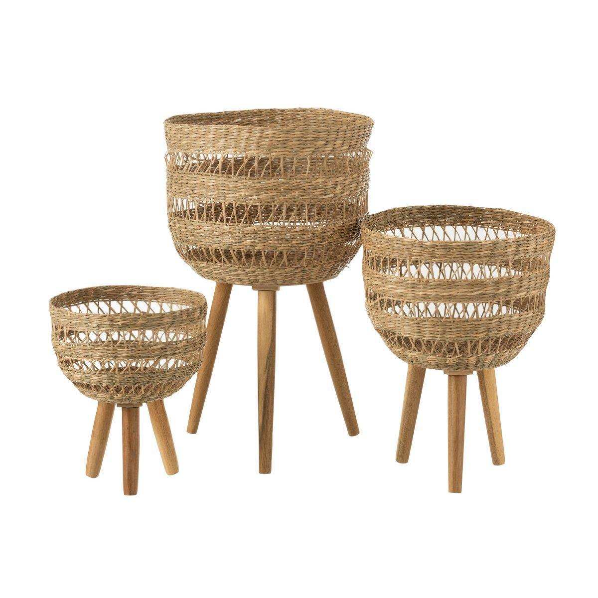 J-Line Set mit 3 Körben auf Stativ – Seegras – Natur - HomeDesign Knaus