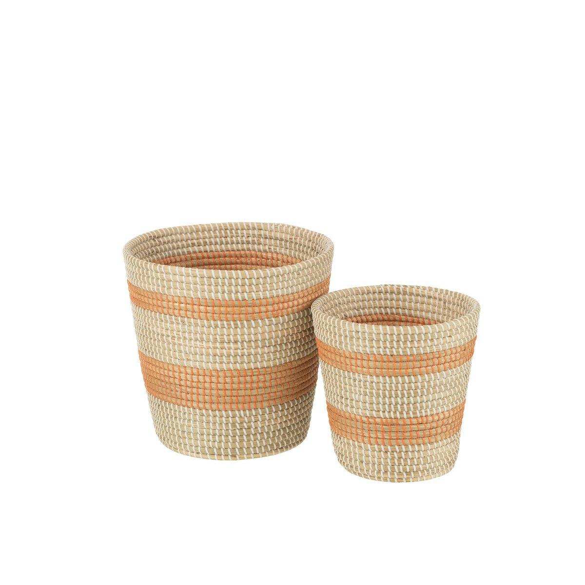 J-Line-Set mit 3 Körben gestreift – Seegras – Orange - HomeDesign Knaus