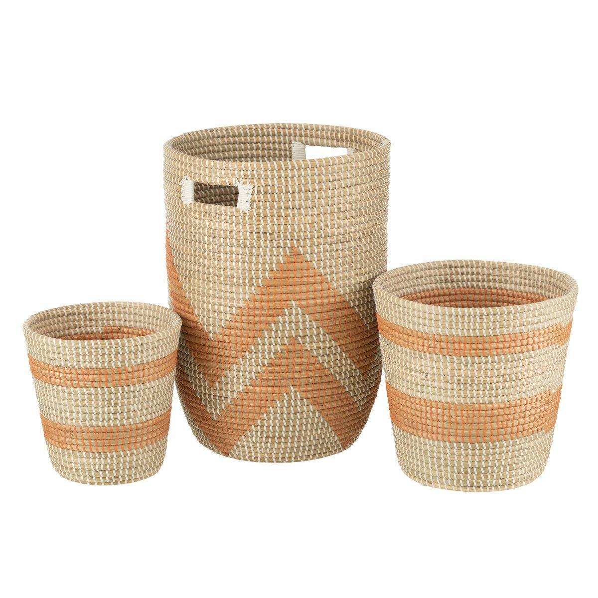 J-Line-Set mit 3 Körben gestreift – Seegras – Orange - HomeDesign Knaus